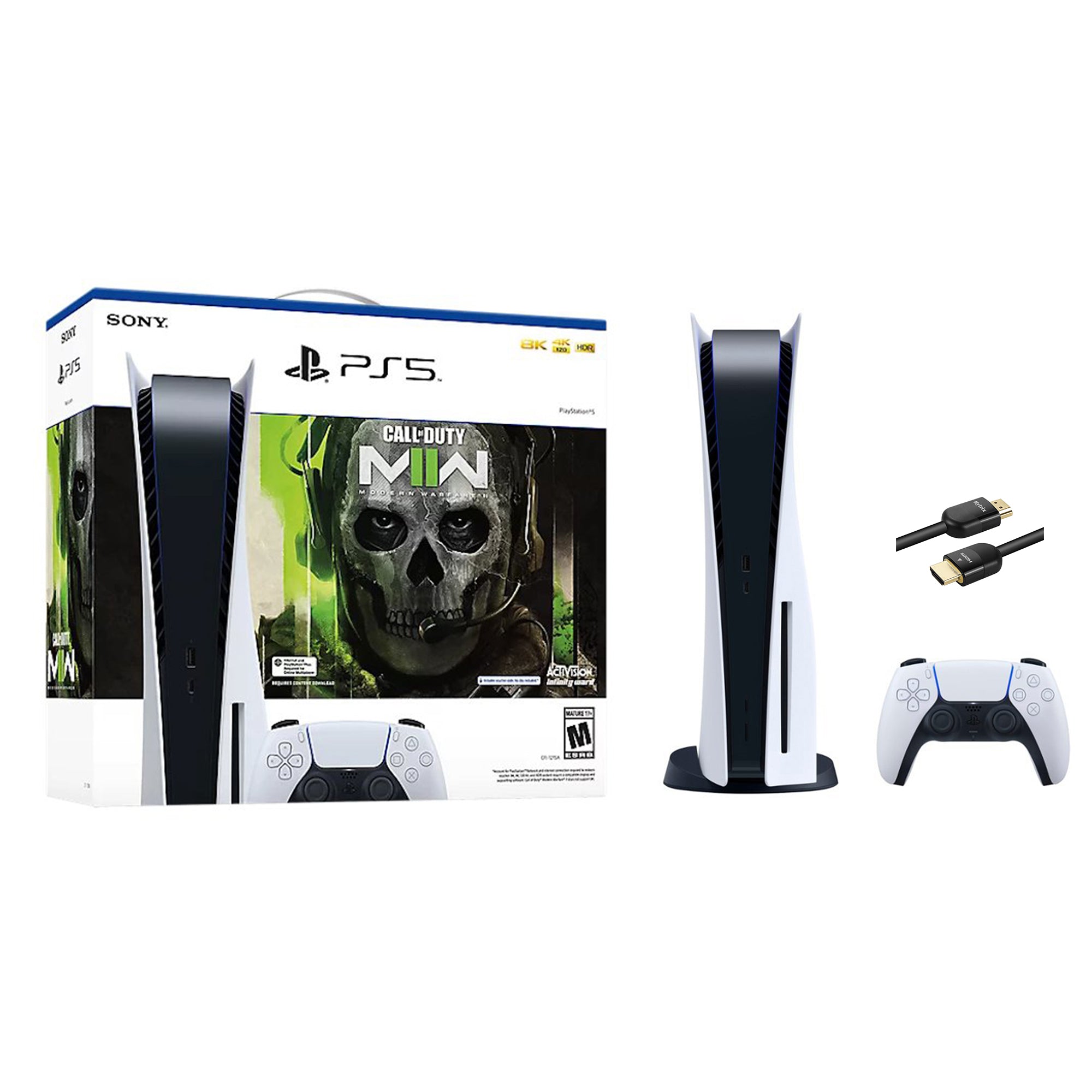 PlayStation 5 Disc Edition Call of Duty Modern Warfare II Bundle and Mytrix 8K HDMI Ultra High Speed Cable - White, PS5 825GB Gaming Console PlayStation 5 Disc Edition Call of Duty Modern Warfare II Bundle and Mytrix 8K HDMI Ultra High Speed Cable - White, PS5 825GB Gaming Console